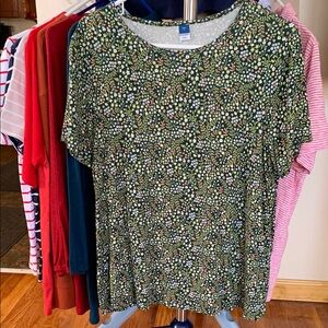 Old Navy Floral Green Women's Short Sleeve Tee